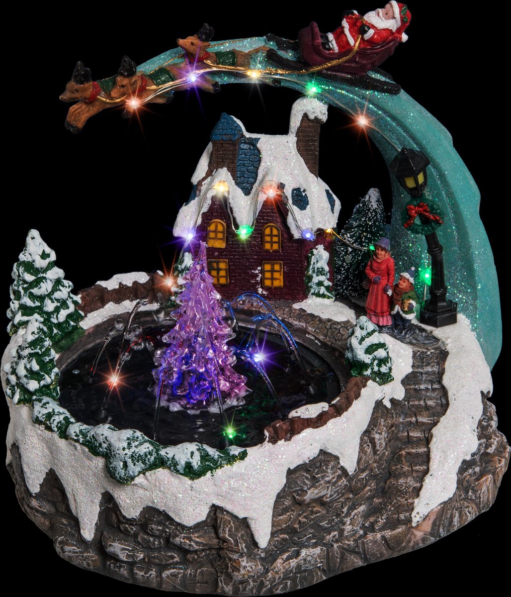Kerstdorp - Kersthuisje met verlichting - Kerstslee - Fontein - LED