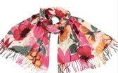 Dames lange warme sjaal kleurrijk met bloemenprint 180/70cm fuxia roze
