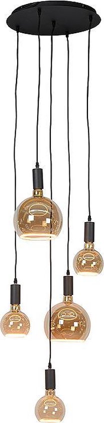 Atmooz - Hanglamp Sapa - 5 floating lampen - Industrieel - Woonkamer / Slaapkamer / Eetkamer - Plafondlamp - Zwart - Hoogte 130cm - Metaal
