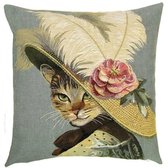 Sierkussenhoes Belle epoque kat hoed met roos - Yapatkwa -- design - gobelinstof - 45x45 cm