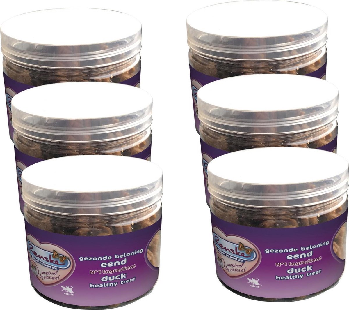 Renske Kat Beloning Hartjes 100 g - Kattensnack - 6 x Eend