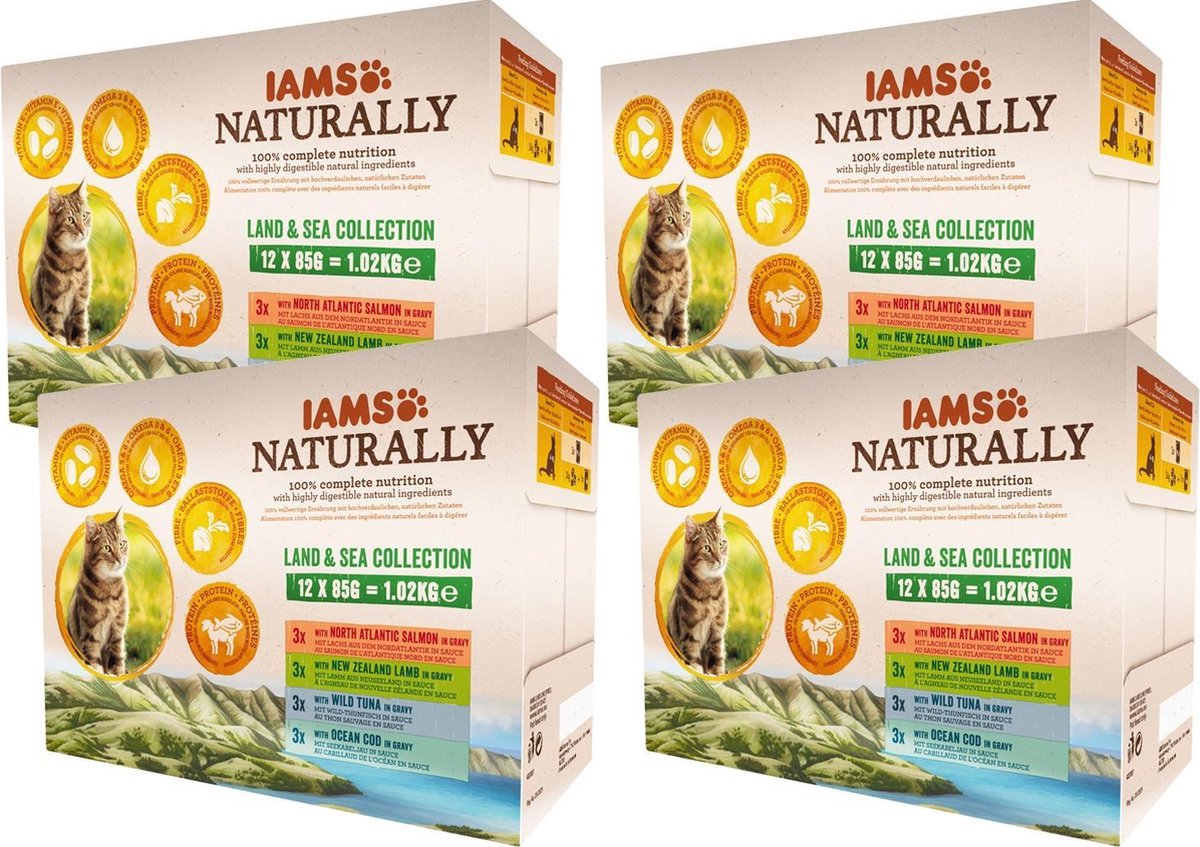 Iams Naturally Cat Wet Land & Sea - Vlees & Vis - Kattenvoer - 24 x 85 g