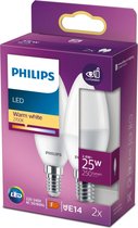 Philips energiezuinige LED Kaars Mat - 25 W - E14 - warmwit licht - 2 stuks - Bespaar op energiekosten
