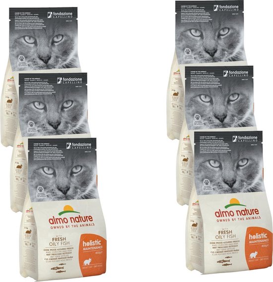 Almo Nature Cat Holistic Adult 400 g - Nourriture pour chats - 6 x Poissons  | bol