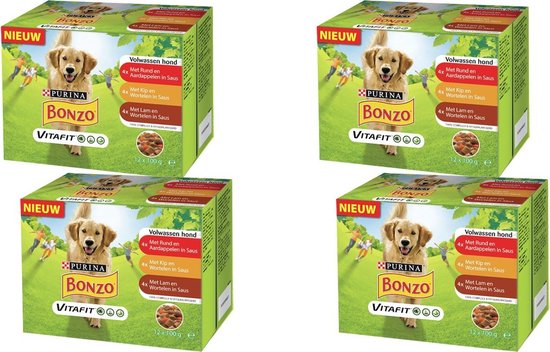 Bonzo Vitafit Multipack Rund, Kip en Lam - 4 stuks van 12 x 100 gram