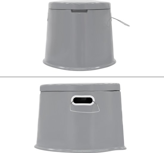 Costway Draagbaar Camping Toilet 5L Lichtgewicht Buiten Toilet Met Uitneembare Binnenemmer Wit Grijs 6 32765