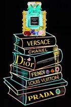 Ter Halle - Glasschilderij - Chanel - Parfumfles op stapel boeken - 60x80cm