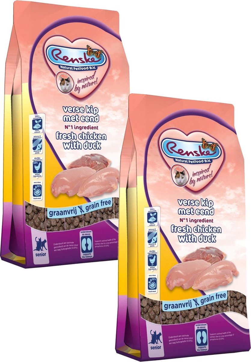 Renske Kat Senior Verse Kip&Eend - Kattenvoer - 2 x 400 g