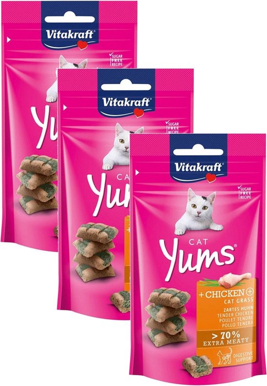 Vitakraft Cat Yums Kip & Kattengras - Kat - Snack - 3 x 40 g