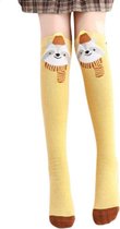Kniekousen meisjes – 1 paar lange sokken wasbeer geel – meisjessokken – 6-12 jaar – elastisch katoen