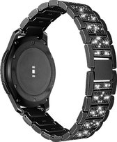 Smartwatch bandje - Geschikt voor Samsung Galaxy Watch 3 45mm, Gear S3, Huawei Watch GT 2 46mm, Garmin Vivoactive 4, 22mm horlogebandje - RVS metaal - Fungus - Glamour - Zwart