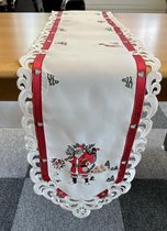 Tafelkleed - Kerst - Offwhite met rode rand en kerstman - Loper 160 x 28 cm
