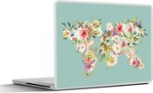 Laptop sticker - 17.3 inch - Kaart - Wereld - Bloemen - Planten - 40x30cm - Laptopstickers - Laptop skin - Cover