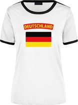 Deutschland wit/zwart ringer t-shirt Duitsland met vlag - dames - landen shirt - Duitse fan / supporter kleding M