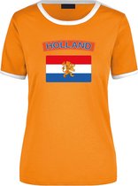 Holland oranje/wit ringer t-shirt Nederland met vlag - dames - landen shirt - Nederlandse supporter / fan kleding M