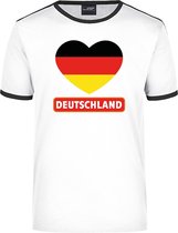 Deutschland wit/zwart ringer t-shirt Duitsland vlag in hart - heren - Germany landen shirt - supporter kleding 2XL