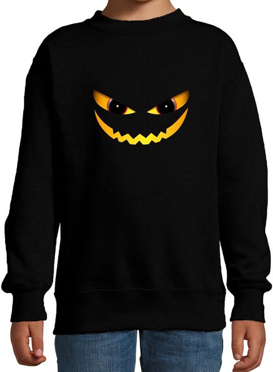 Halloween Duivel gezicht halloween verkleed sweater zwart - kinderen - horror trui / kleding / kostuum 134/146