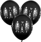 12x Zwarte horror ballonnen skeletten 30 cm - Halloween ballon decoratie en versiering