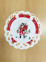 Nappe - Noël - Blanc cassé avec bordure rouge et Père Noël - Rond 20 cm