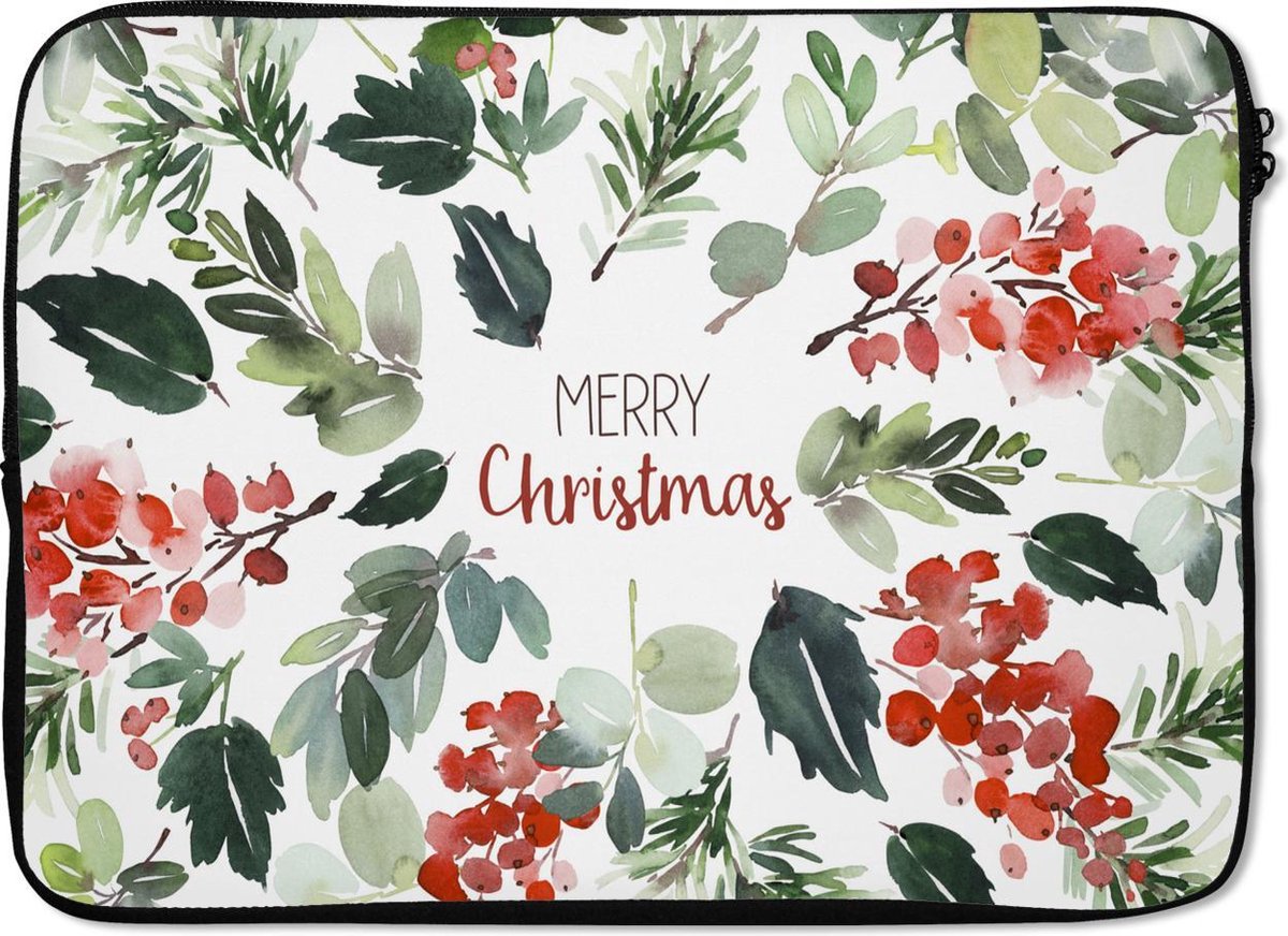 Laptophoes 13 inch - Kerst - Quote - Waterverf - Laptop sleeve - Binnenmaat 32x22,5 cm - Zwarte achterkant - Kerst - Cadeau - Kerstcadeau voor mannen en voor vrouwen