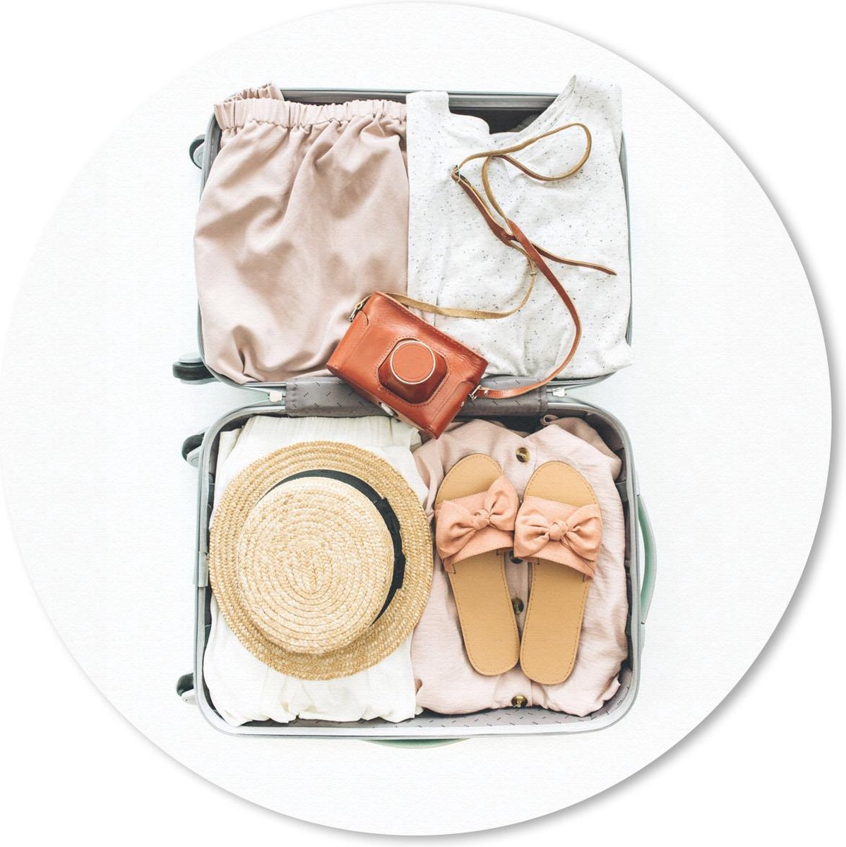 Muismat rond 40x40 cm - Mousepad Koffer - Camera - Slippers - Ronde muismatten