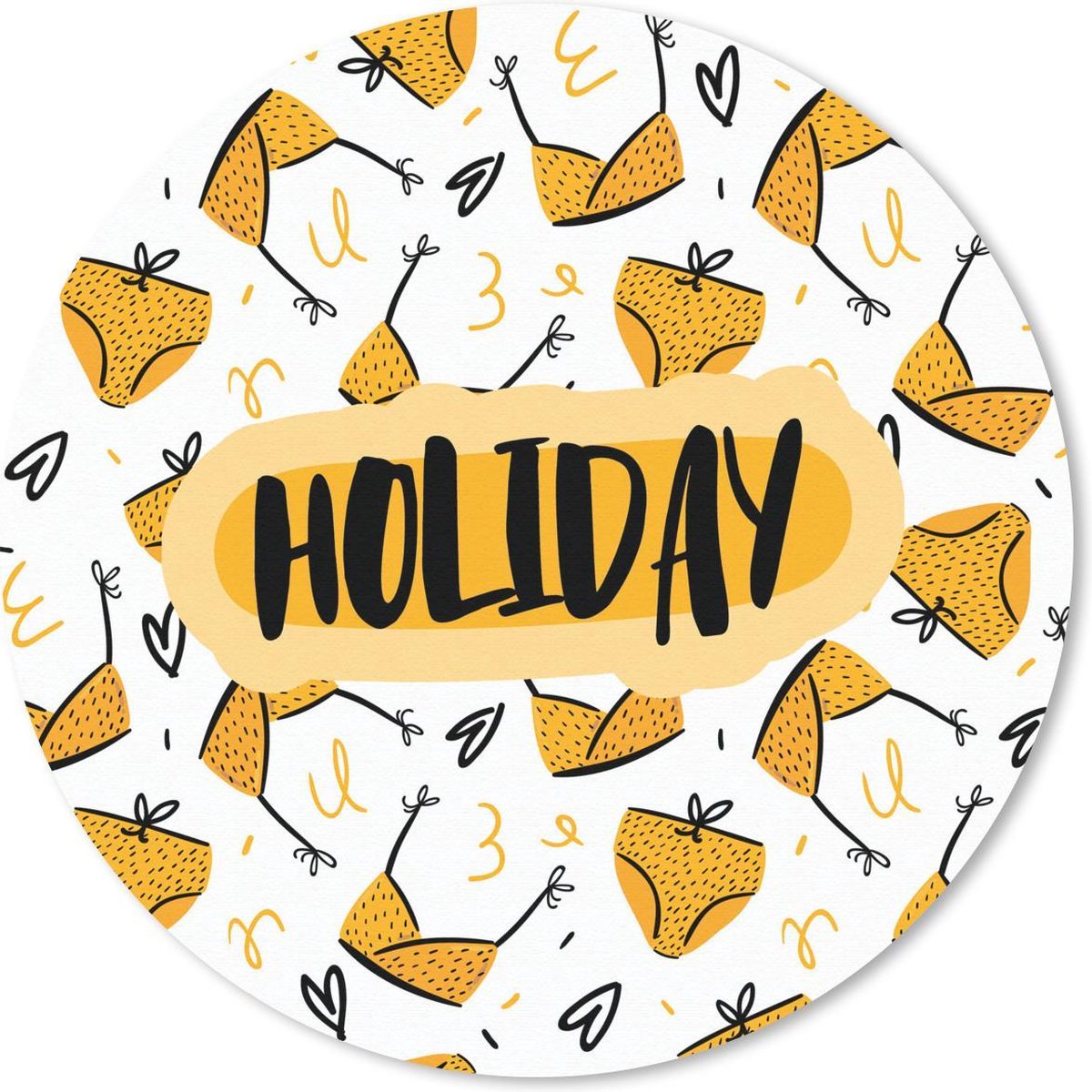 Muismat rond 30x30 cm - Mousepad Geel - Zwart - Zomer - Ronde muismatten