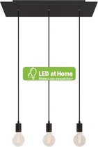 LEDatHOME - 3-lichts hanglamp met 675 mm rechthoekige XXL Rose-One, met stoffen kabel en metalen afwerkingen - Inclusief Dimbare LED lampen.