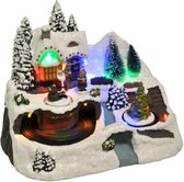 Rond middernacht Dorp met geanimeerde trein - 19 cm