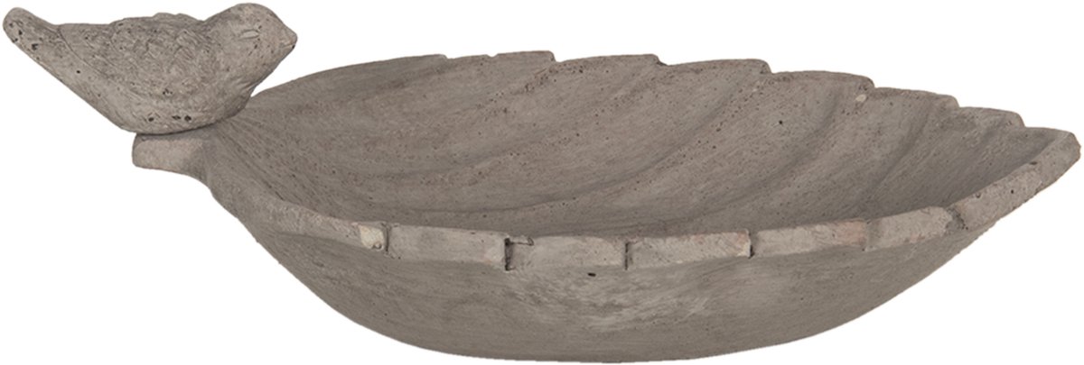 Clayre & Eef Vogelvoederbak Blad 31x21x11 cm Grijs Steen Ovaal