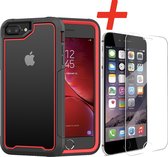 Backcover geschikt voor Apple iPhone 7 Plus / 8 Plus - Rood - Shockproof + Glas Protector