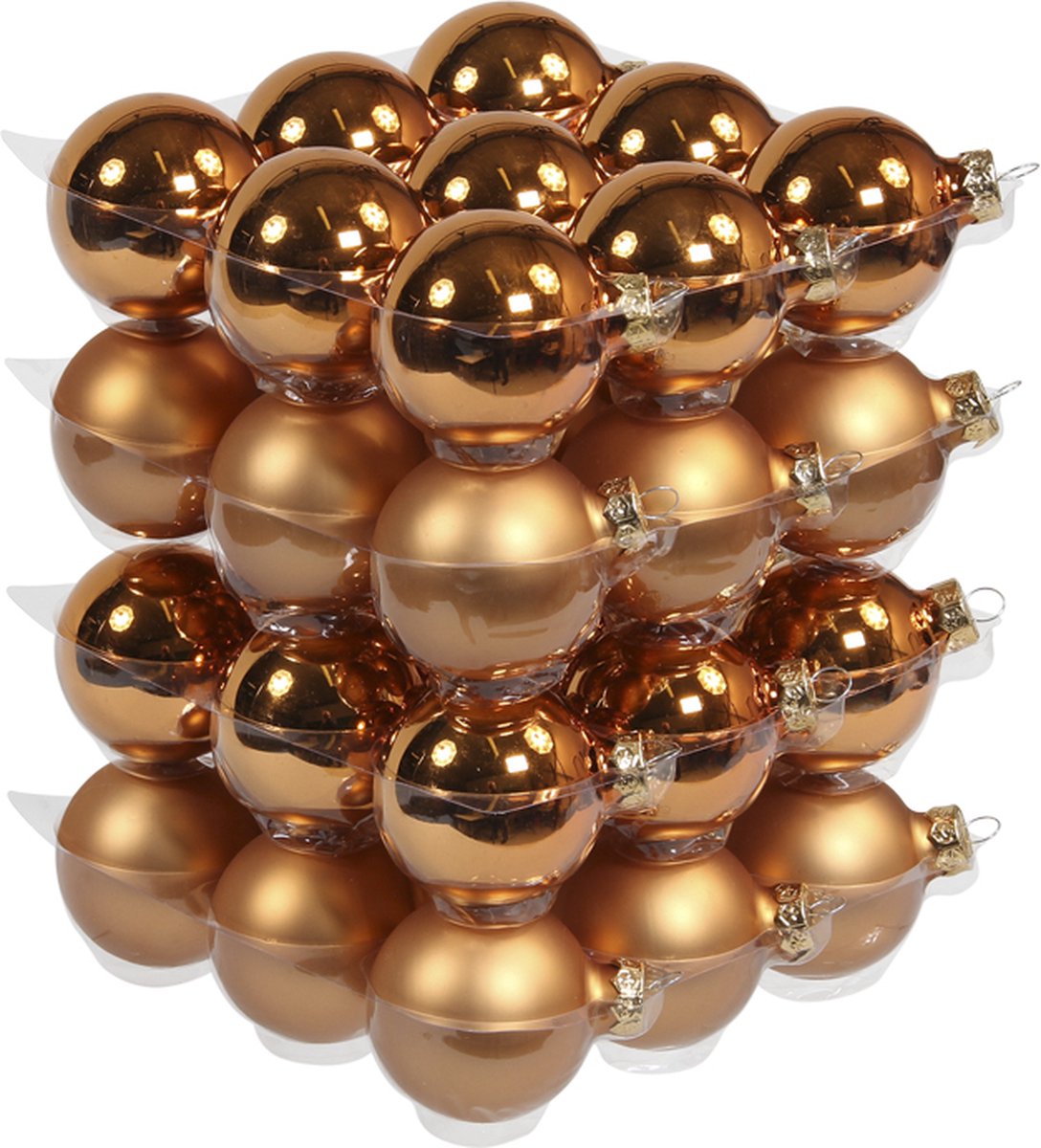 Glas kerstballen - 6 cm - 36 stuks - copper