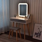 Monkey's Luxe Kaptafel – Make up Tafel Voor Vrouwen - Met Kruk - Grijs - Beige - Witte Kaptafel Met Vierkante Spiegel - LED Verlichting - Kaptafels - 80 x 40 x 79 cm