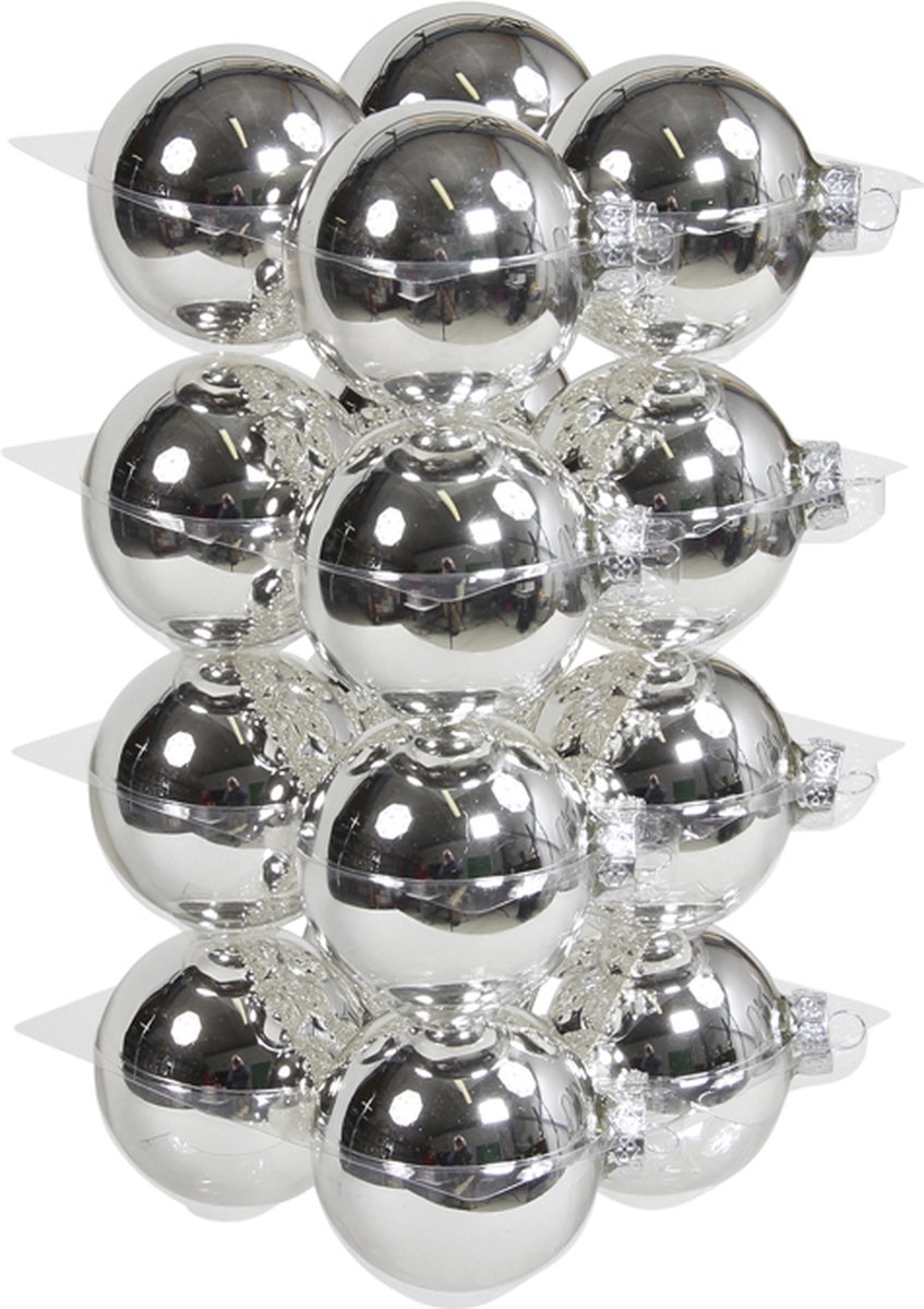 Glas kerstballen - 8 cm - 16 stuks - Zilver