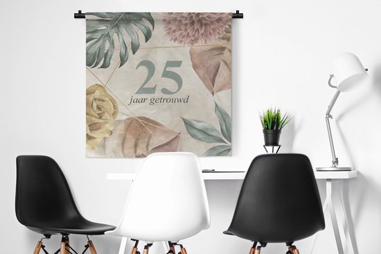 Tapisserie - Tissu mural - Anniversaire de mariage - 25 ans mariés - Proverbes - Citations - 90x90 cm - Tapisserie