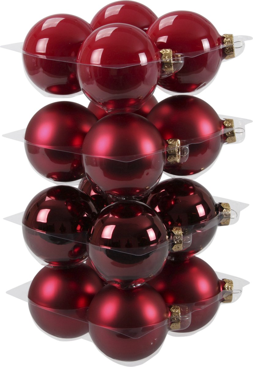Glas kerstballen - 8 cm - 16 stuks - Rood
