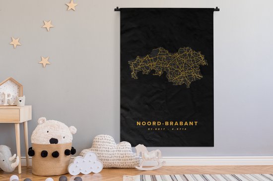 Tapisserie - Tapisserie - Brabant du Nord - Carte routière - Or - Zwart - 120x180 cm - Tapisserie