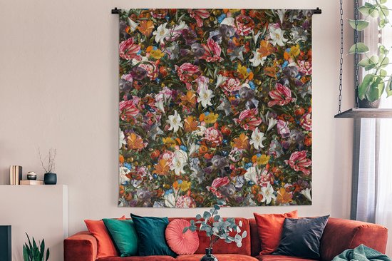Tapisserie - Toile Murale - Fleurs - Papillon - Motif - 180x180 cm - Tapisserie