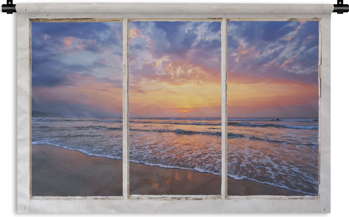 Wandkleed - Wanddoek - Doorkijk - Zee - Strand - 120x80 cm - Wandtapijt