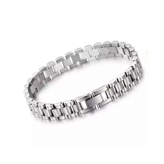 Zilverkleurige stalen armband met schakels.