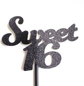 Taartdecoratie versiering| Taarttopper | Cake topper | Verjaardag| Sweet 16 |14 cm | Zwart glitter | karton papier