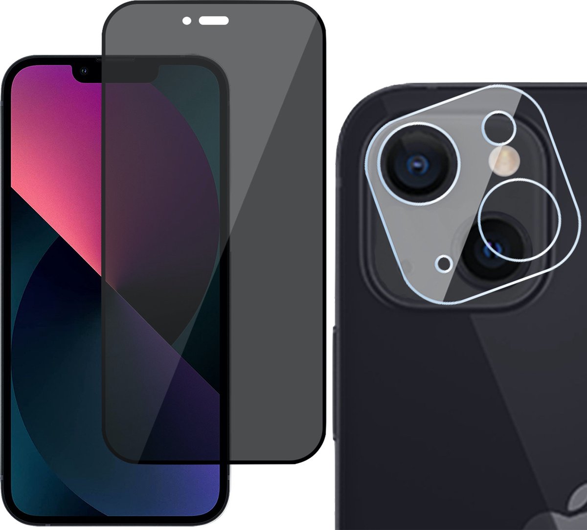 Privacy Screenprotector geschikt voor iPhone 13 + Camera Lens Protector - FullGuard Screen Protector