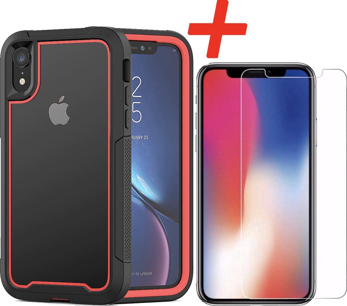 Backcover geschikt voor Apple iPhone XR - Rood - Shockproof + Glas Protector