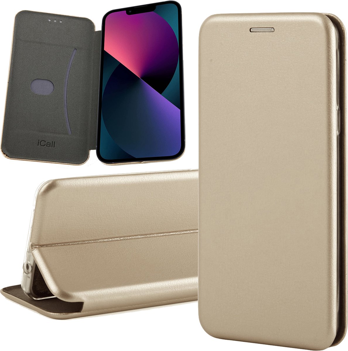 Hoesje geschikt voor iPhone 13 - Portemonnee Book Case - Goud