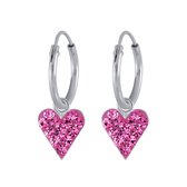 Joy|S - Zilveren hart bedel oorbellen - kristal roze - oorringen