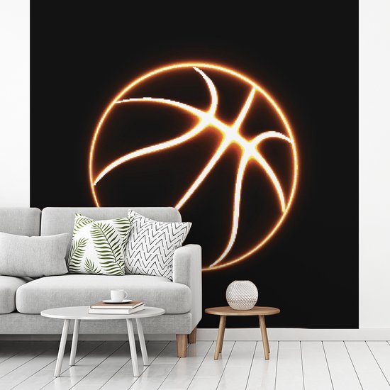 Papier peint photo peint vinyle - Une illustration d'un ballon de basket lumineux largeur 280 cm x hauteur 280 cm - Tirage photo sur papier peint (disponible en 7 tailles)