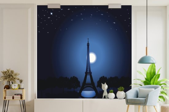 Papier peint photo vinyle - Une illustration de la Tour Eiffel pendant la nuit largeur 220 cm x hauteur 220 cm - Tirage photo sur papier peint (disponible en 7 tailles)
