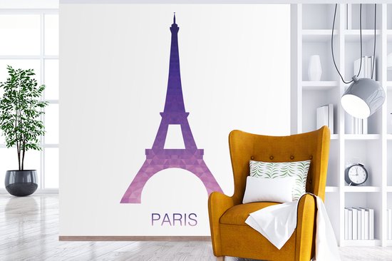 Papier peint photo vinyle - Une illustration colorée de la Tour Eiffel largeur 350 cm x hauteur 350 cm - Tirage photo sur papier peint (disponible en 7 tailles)