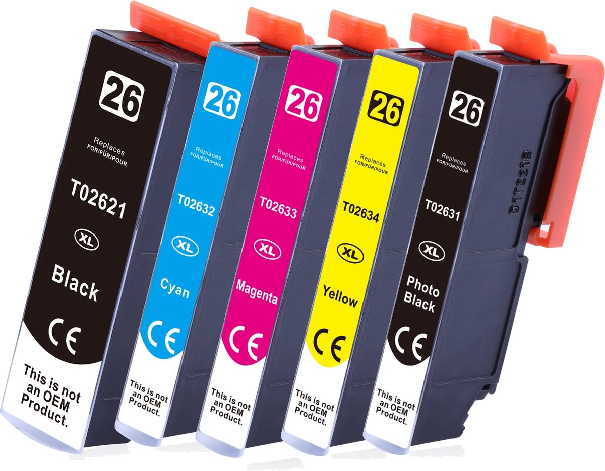 MediaHolland - Huismerk Inkt Cartridges voor Epson 26XL Printers - Set van 5 Stuks - 4 Kleuren - Epson Inktpatronen, Cartridge