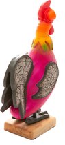 Crazy Clay Comix Cartoon - kip - haan - beeld - Roosti - roze - uniek handgeschilderd - massief beeld - op houten voet
