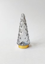 Elzet - Kerstboom - Glas - Tafellamp - Sierlamp - LED - Batterij - Grijs - 24cm